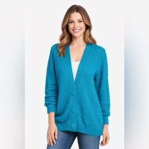 Vintage Sterling Teal Knit Cardigan Button Up 90s Acrylic Sweater